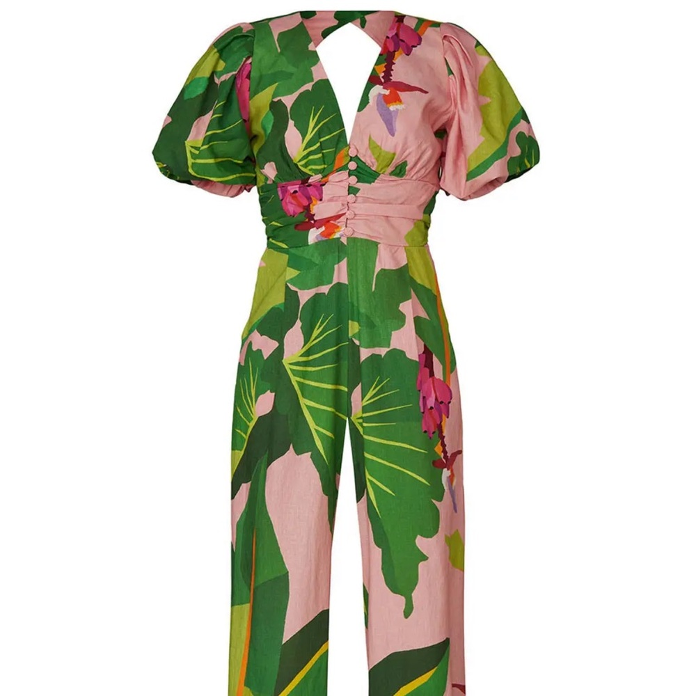 FARM Rio Green and Pink tropical jumpsuit with 🌺 main character energy! 🌺